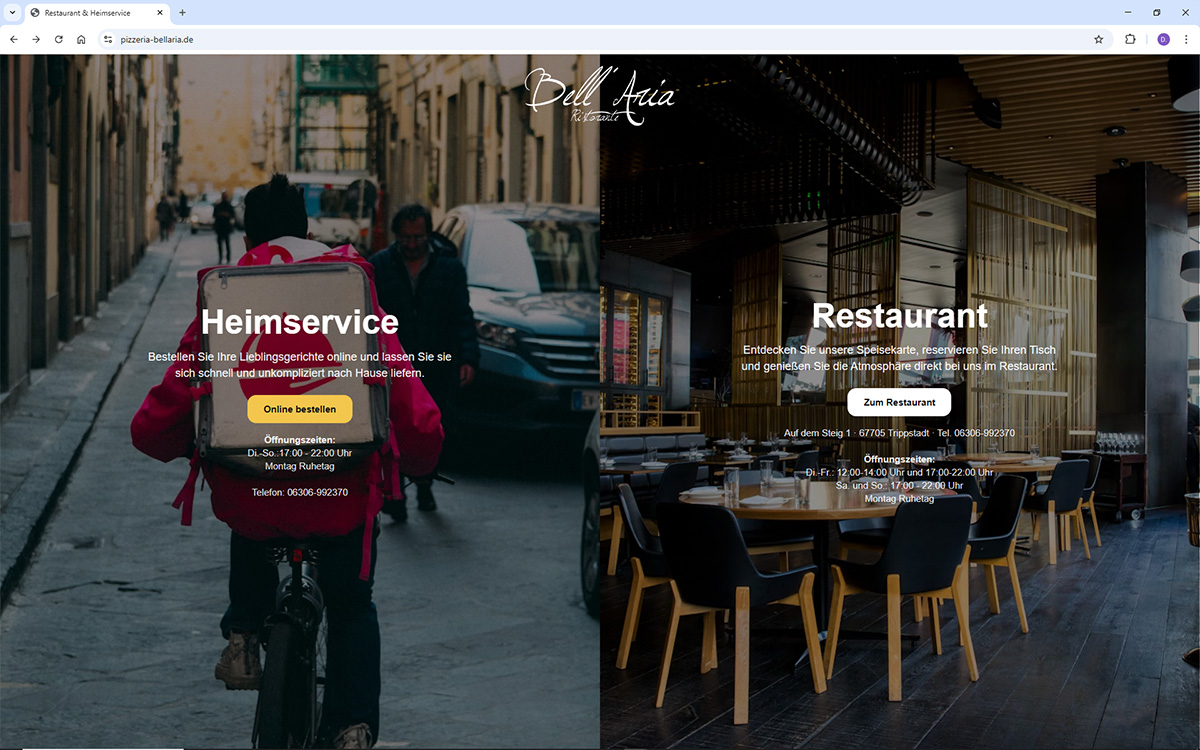 Website-Beispiel Pizzeria Bell'Aria
