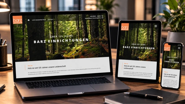 Responsive Firmenwebsite auf Desktop Tablet und Smartphone